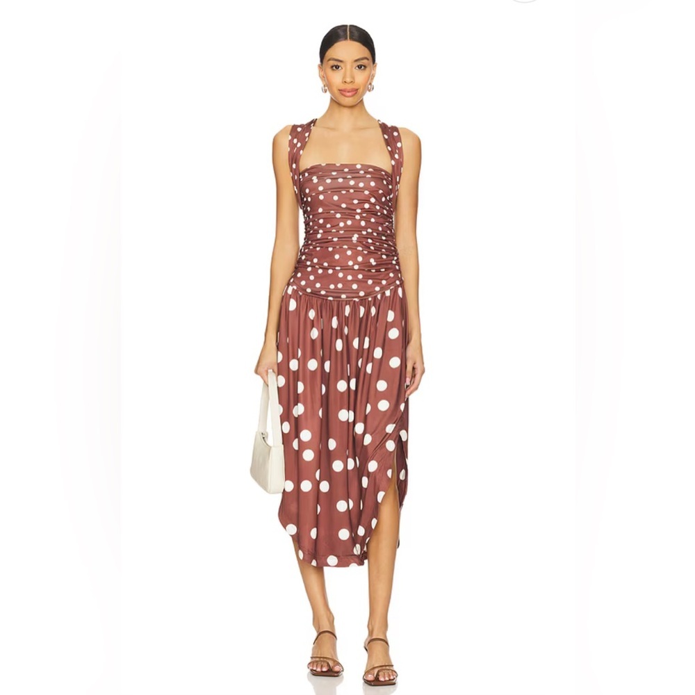 NEW Free People Raylon Midi Dress in Chocolate Combo Polka Dot